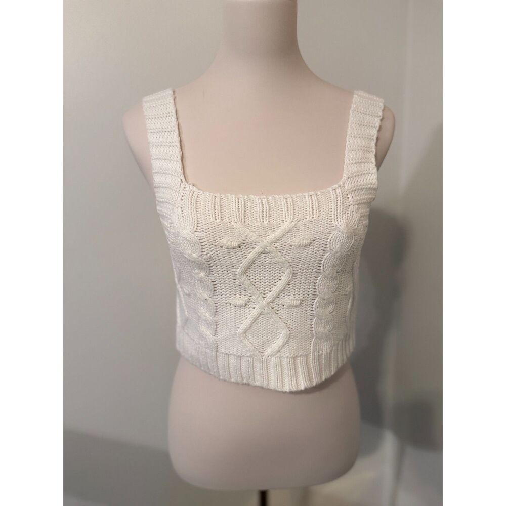 Kendall + Kylie ivory cable-knit cropped sweater tank, size Small